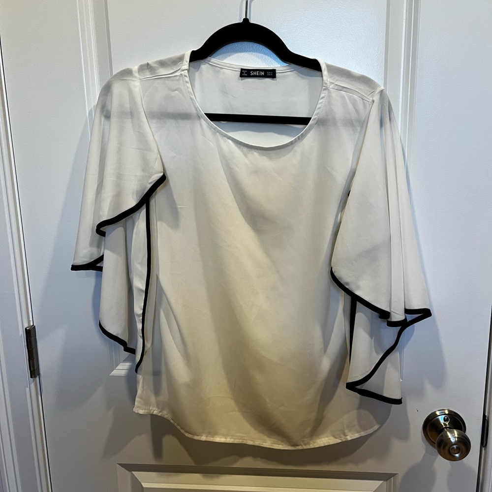 SHEIN Cream Blouse with Black Accents